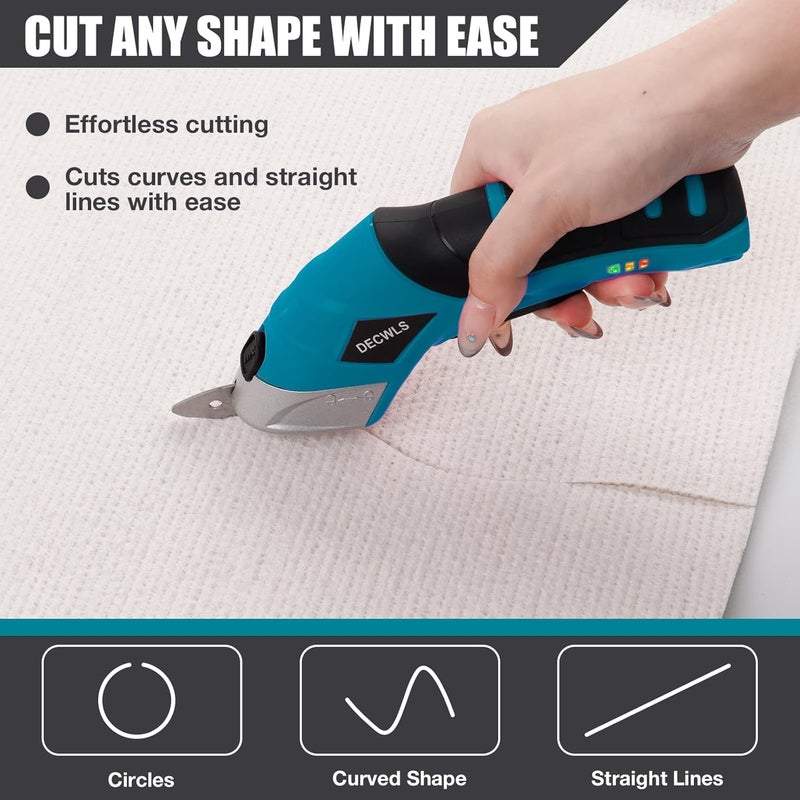 Decwls Cordless Electric Scissors for Fabric with 3 Blades, 4V Rechargeable Powerful Shears with Safety Lock Suitable, Cardboard Scissor Cutting Tool for Carpet Fabric Cardboard Leather -Blue - Image 5